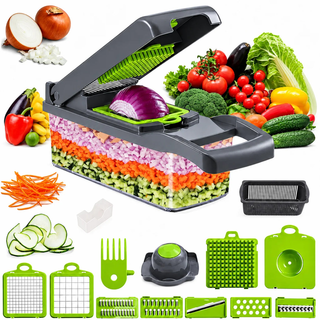 Vegetable Slicer Vegetable Chopper,16-In-1 Multi Slicer with Container, Mandoline Space-Saving, for Effective & Effortless Cooking