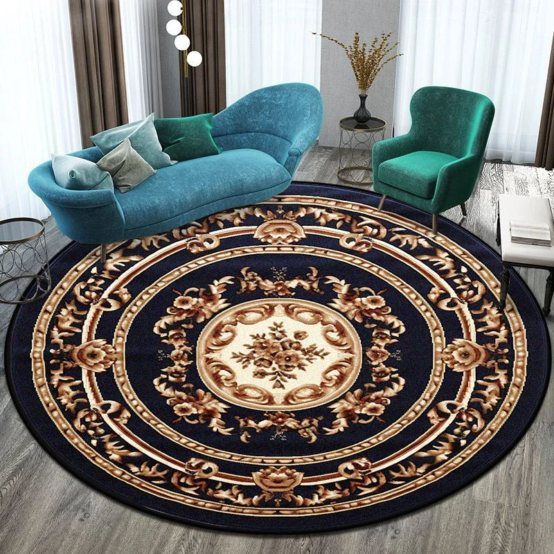 Runder Teppich im europäischen Stil – Blumendesign, pflegeleicht & waschbar