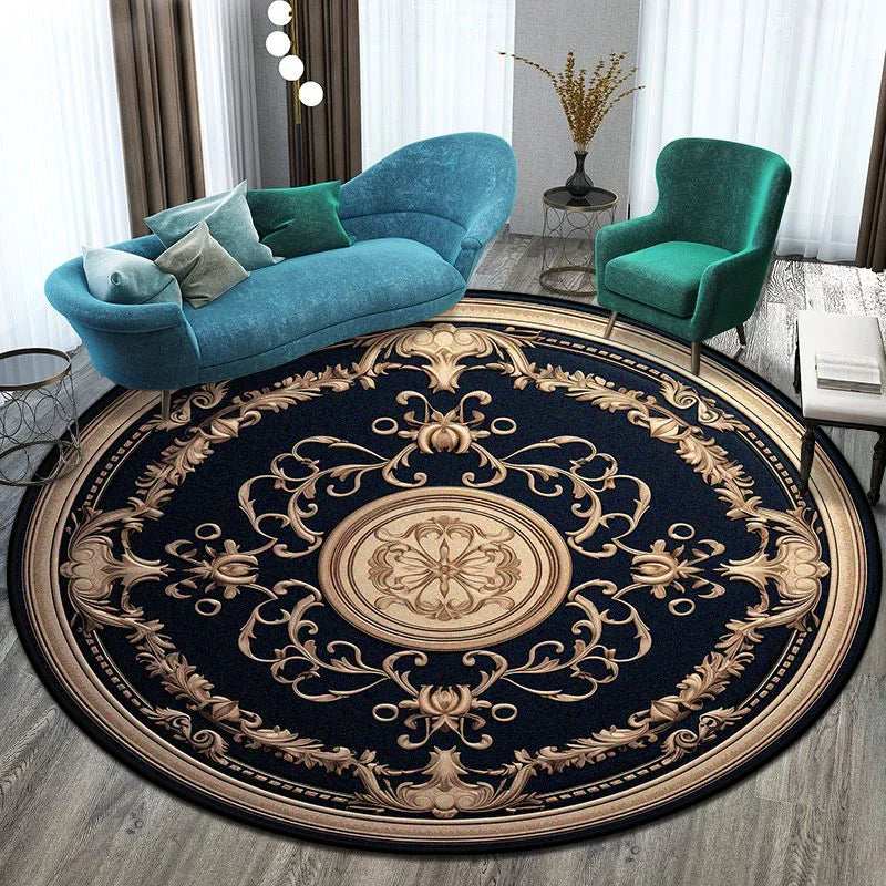 Runder Teppich im europäischen Stil – Blumendesign, pflegeleicht & waschbar
