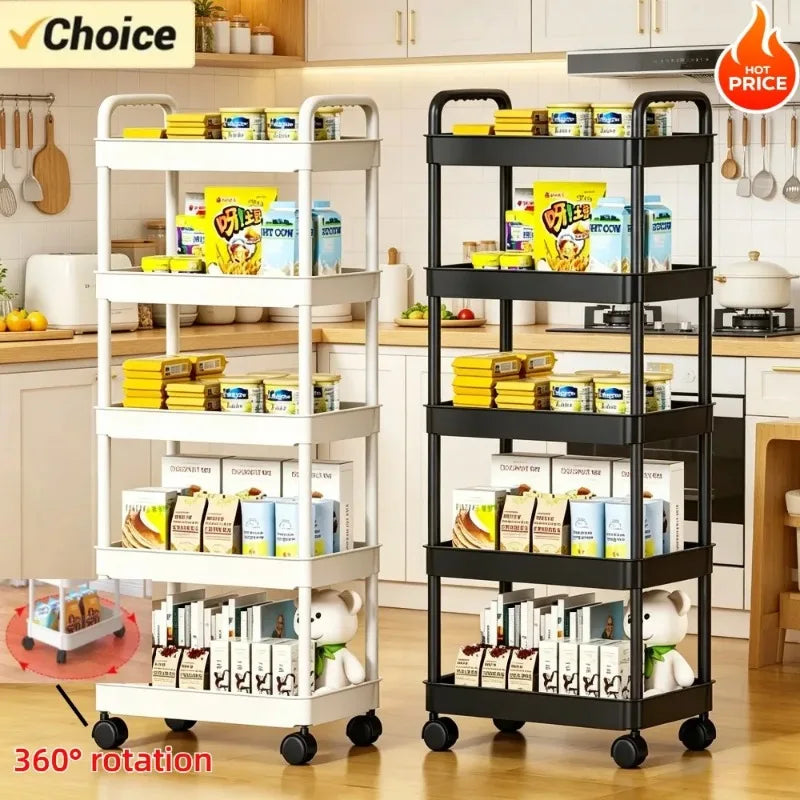 5 Tier Multifunctional Storage Cart  Utility Organizer Rack Space Saving Floor Shelf With Wheels For Kitchen Bedroom Living Room