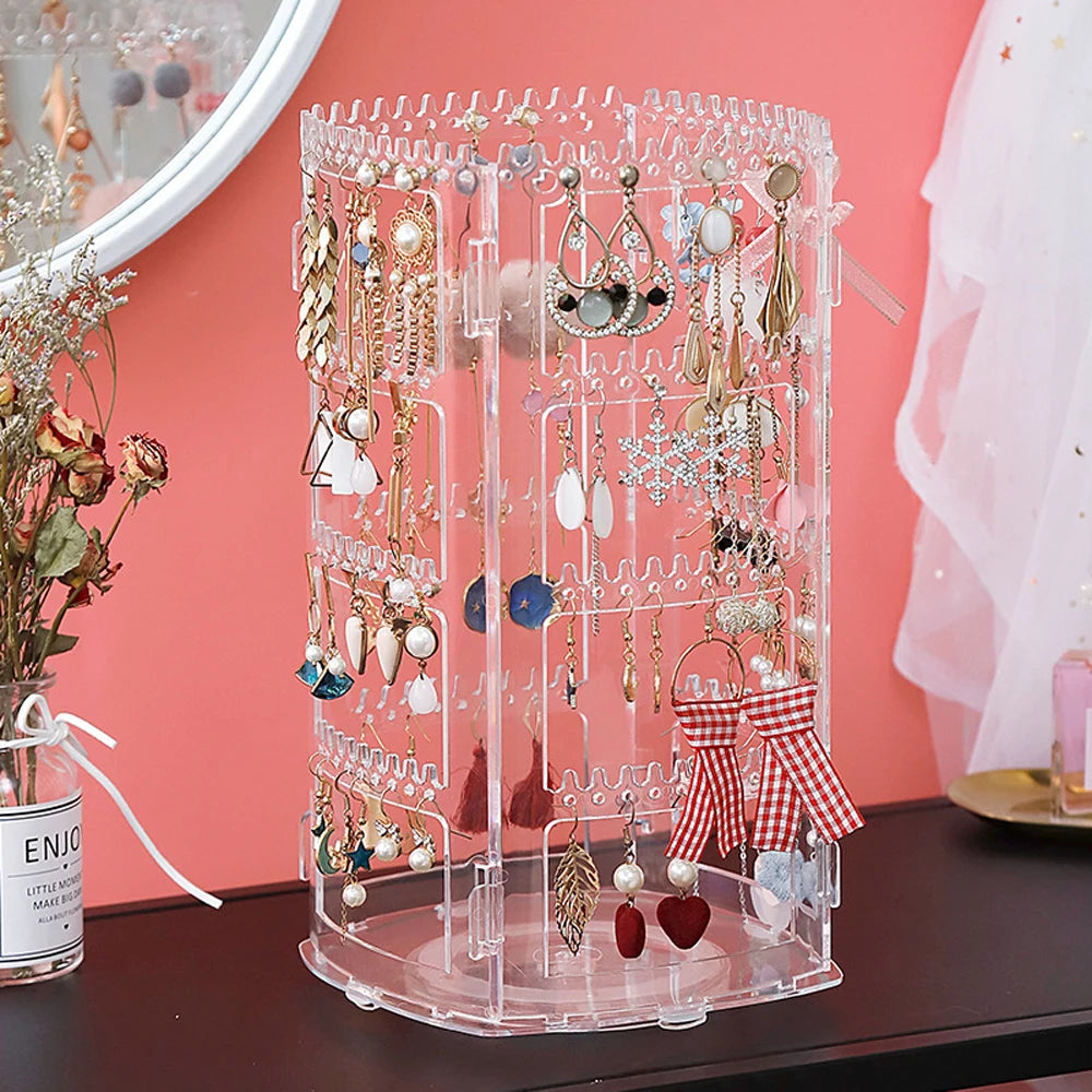4-Tier Rotating Jewelry Box – 360° Earring & Jewelry Organizer