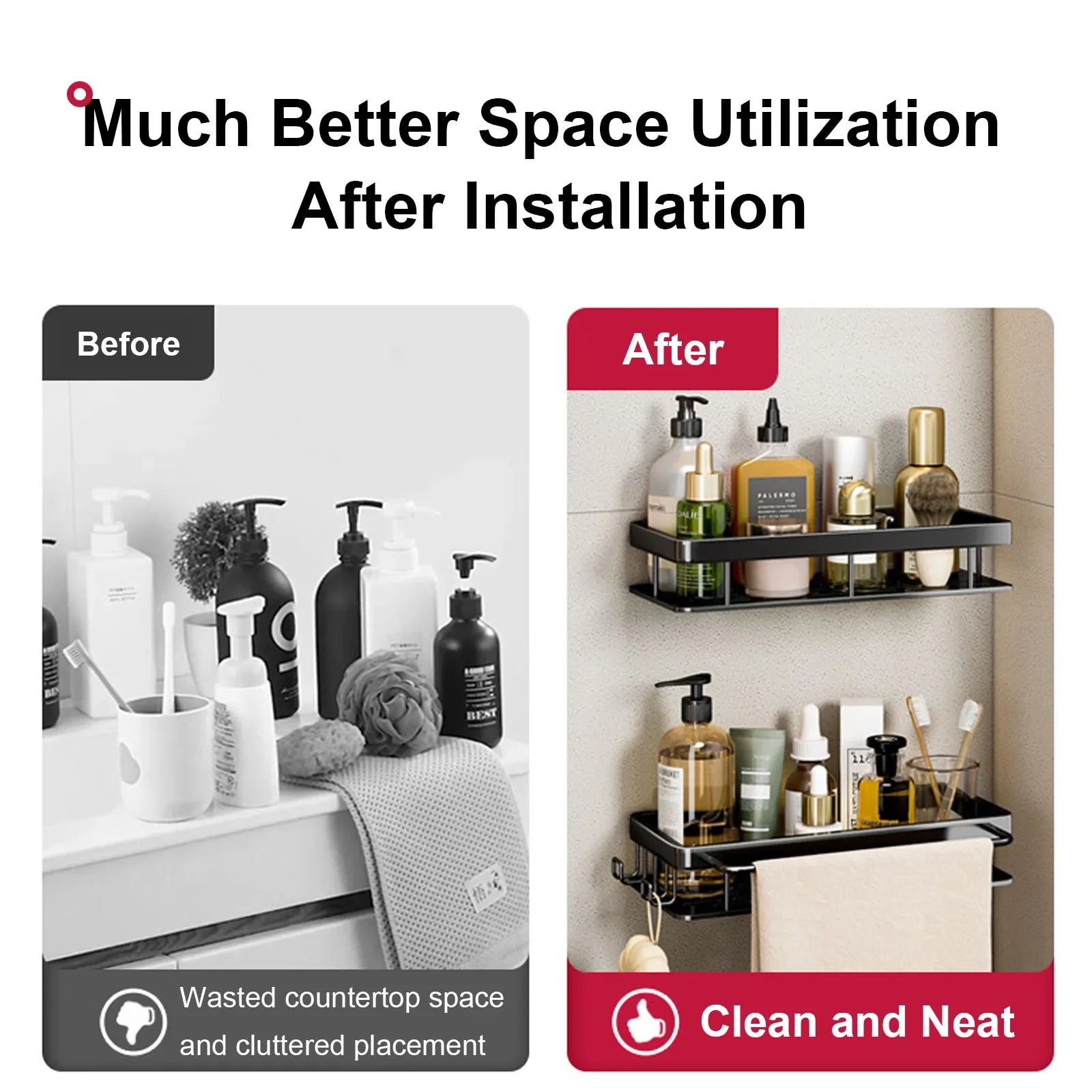 Bohrfreies Wand-Badregal – Aluminium Ablage für Dusche, Bad und Küche