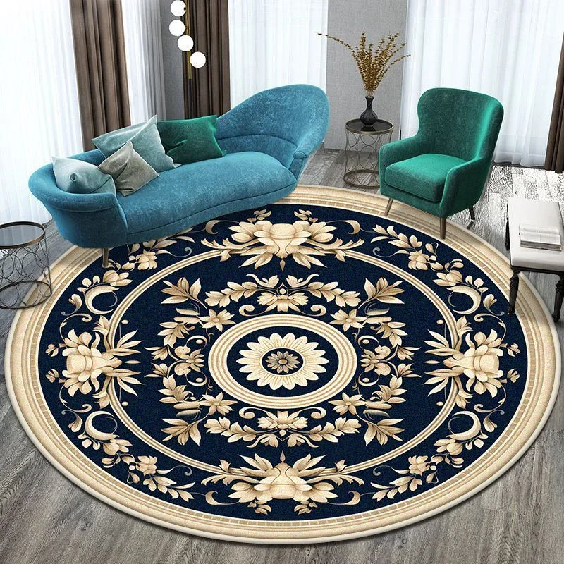 Runder Teppich im europäischen Stil – Blumendesign, pflegeleicht & waschbar