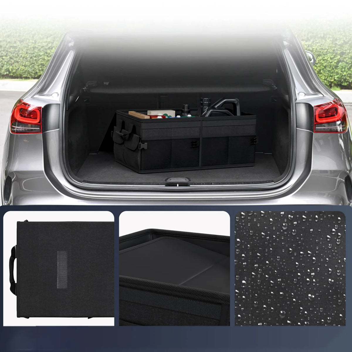 Faltbarer Kofferraum Organizer 45L – Kofferraumtasche mit 3 Fächern, Oxford Stoff, 60x32x24cm