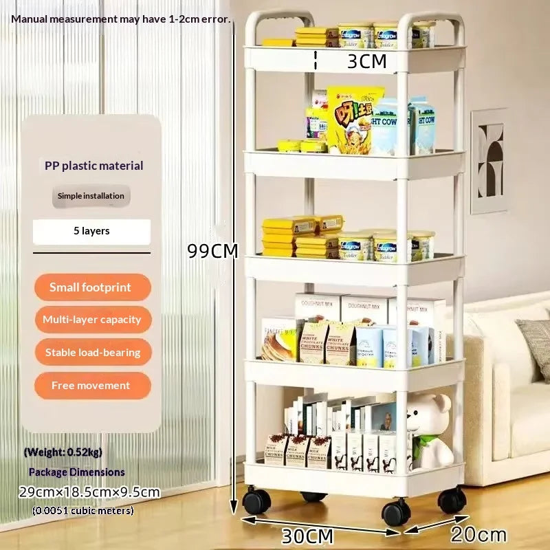 Hot 5-tier Kitchen Storage Shelf, Mobile Trolley, Floor-standing Multi-layer Storage Rack, for Snacks, Fruits and Vegetables