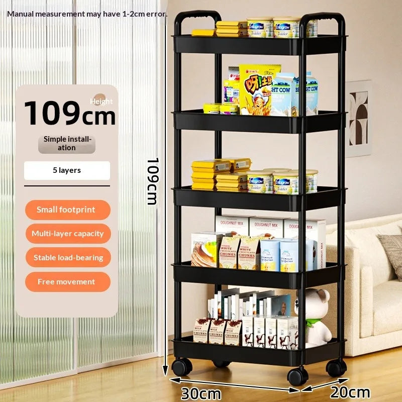 Hot 5-tier Kitchen Storage Shelf, Mobile Trolley, Floor-standing Multi-layer Storage Rack, for Snacks, Fruits and Vegetables