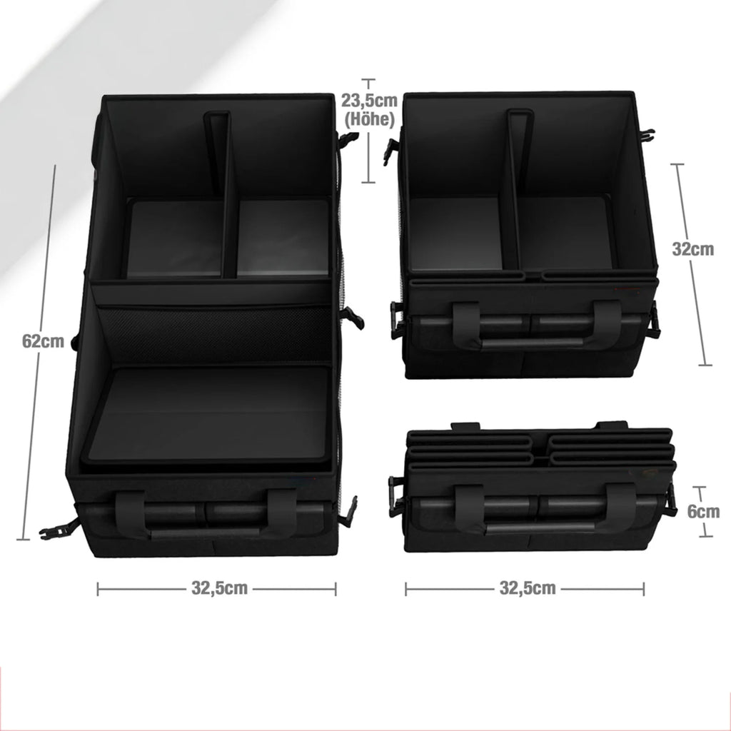 Faltbarer Kofferraum Organizer 45L – Kofferraumtasche mit 3 Fächern, Oxford Stoff, 60x32x24cm