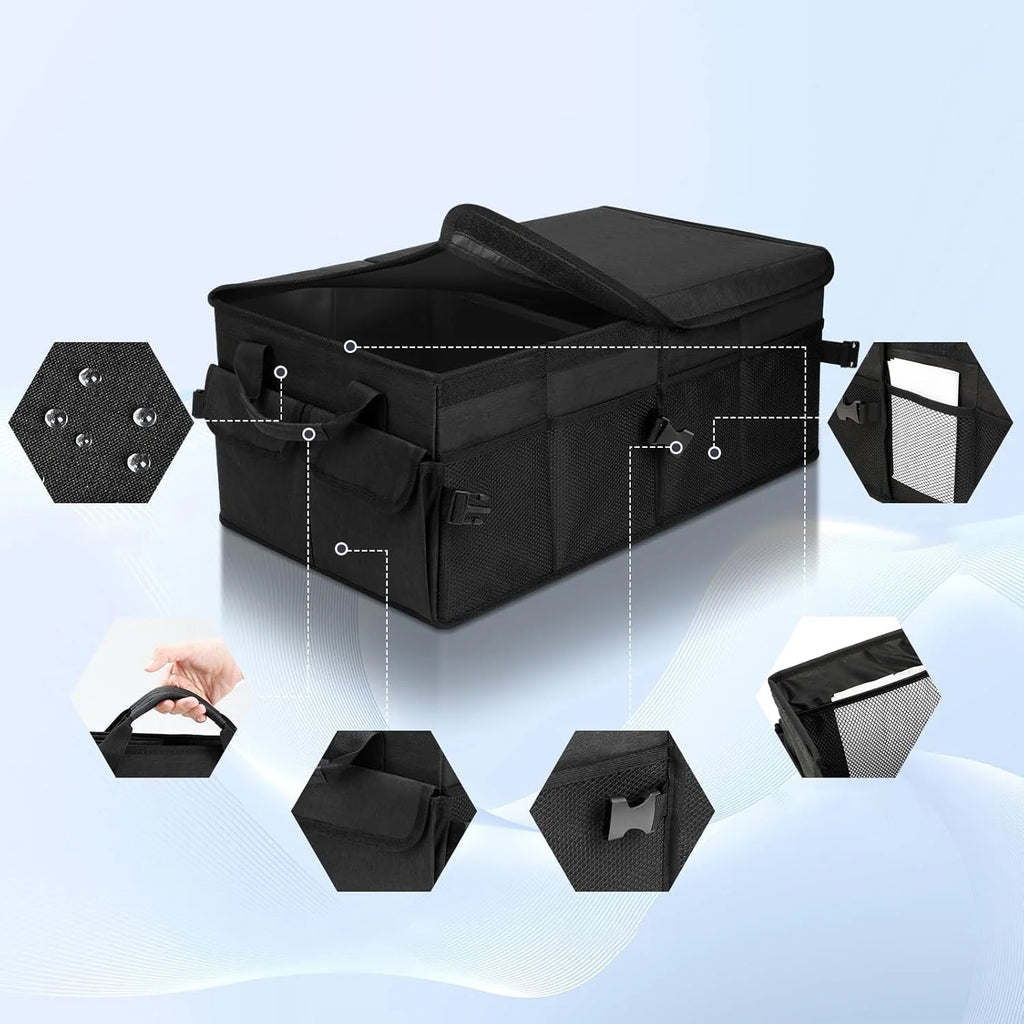 Faltbarer Kofferraum Organizer 45L – Kofferraumtasche mit 3 Fächern, Oxford Stoff, 60x32x24cm