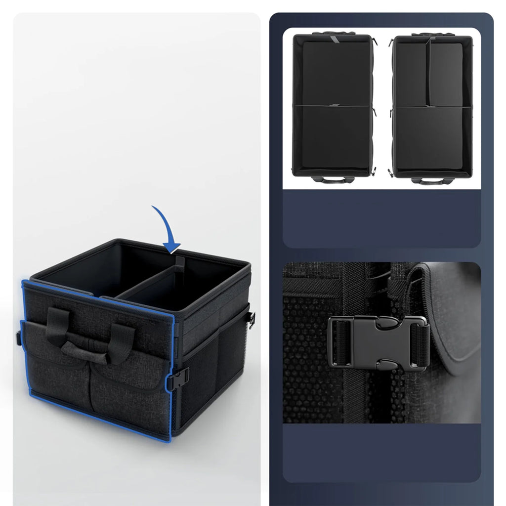 Faltbarer Kofferraum Organizer 45L – Kofferraumtasche mit 3 Fächern, Oxford Stoff, 60x32x24cm