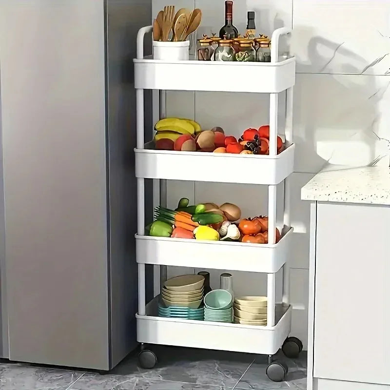 5 Tier Multifunctional Storage Cart  Utility Organizer Rack Space Saving Floor Shelf With Wheels For Kitchen Bedroom Living Room