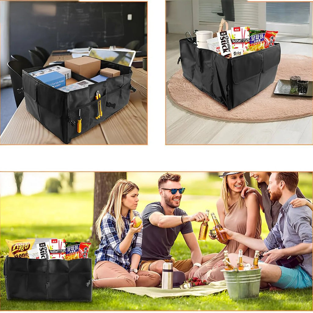 Faltbarer Kofferraum Organizer 45L – Kofferraumtasche mit 3 Fächern, Oxford Stoff, 60x32x24cm