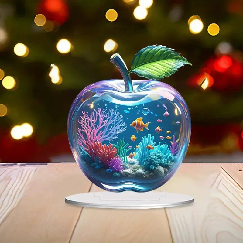 Crystal Apple Figurine Paperweight, Clear Apple Collectible Figurines Crafts, Home Office Handmade Statue Ornament Decoration