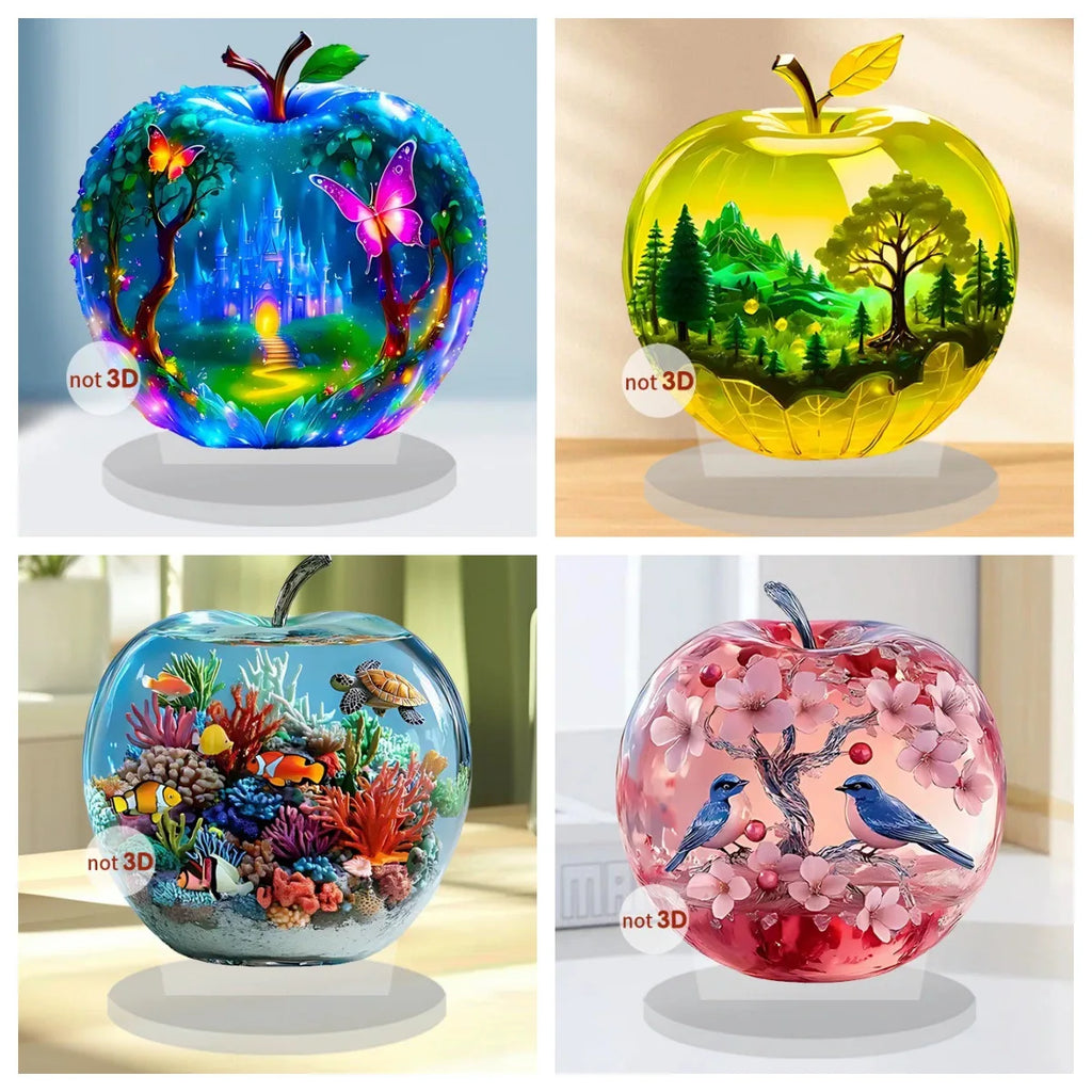 Crystal Apple Figurine Paperweight, Clear Apple Collectible Figurines Crafts, Home Office Handmade Statue Ornament Decoration