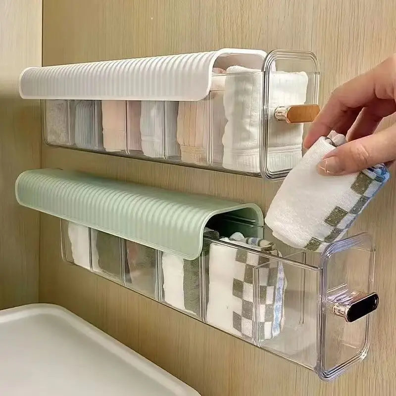 Socks Underwear Wall Mount Drawer Organizer, Switchable 6 Cell Drawer Acrylic Organizers Self-Adhesive Anti Dust Storage Boxes